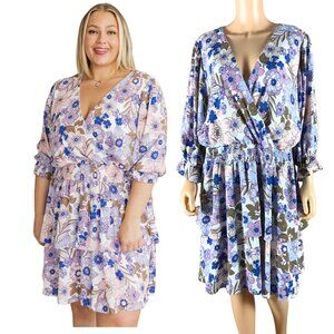 Emily Wonder Purple Floral Smocked V-neck Dress Plus Size 2X